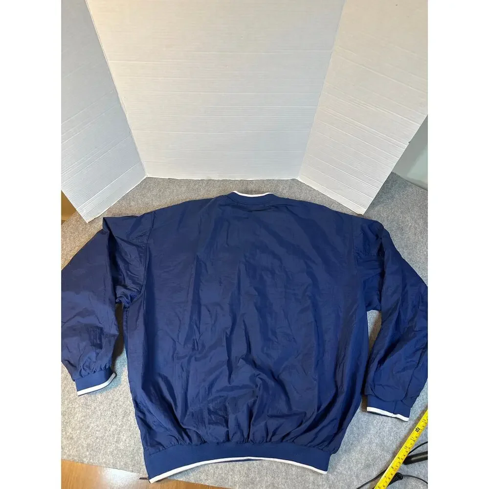 Spotlight Clemson University pull over windbreaker in navy blue w/white trim.